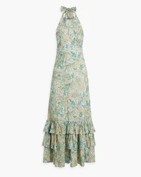 AGUA BENDITA Magnolia Buelo Dia ruffled floral-print linen halterneck maxi dress - Green Green