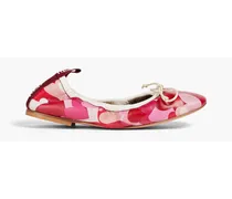 Bow-detailed printed leather ballet flats - Red