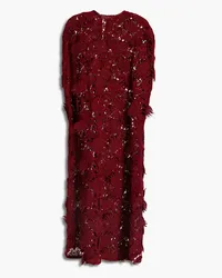 Valentino Garavani Cotton-blend guipure lace cape - Burgundy Burgundy