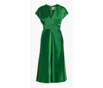 Pleated satin-crepe midi dress - Green