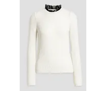 Point d'esprit-trimmed ribbed wool sweater - White