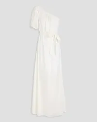 Diane von Furstenberg Belted one-shoulder cotton-blend poplin maxi dress - White White