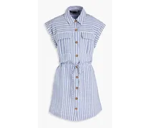 Cris striped cotton-blend seersucker mini shirt dress - Blue