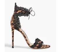 Evie lace-trimmed leopard-print satin sandals - Animal print