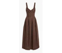 Selene pleated striped linen-blend maxi dress - Brown