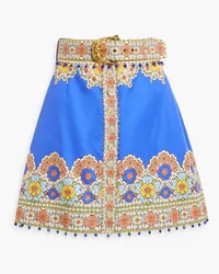 Zimmermann Embellished printed cotton and silk-blend twill mini skirt - Blue Blue