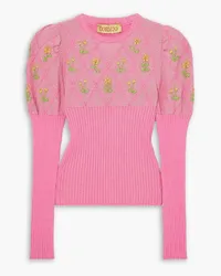 CORMIO Oma ribbed embroidered metallic cotton-blend sweater - Pink Pink