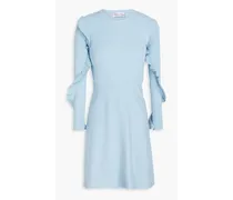 Ruffled ribbed-knit mini dress - Blue