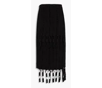 Fringed wool-twill midi skirt - Black
