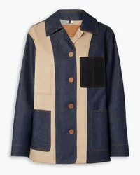 Lafayette148 Suede-trimmed paneled denim and cotton-blend twill jacket - Blue Blue