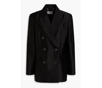 Double-breasted wool and silk-blend blazer - Black