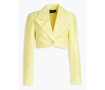 Cropped embellished linen-blend jacket - Yellow