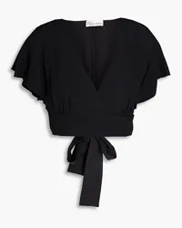 RED Valentino Cropped ruffled crepe wrap top - Black Black