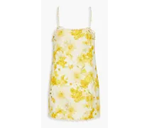 Shell-embellished floral-print linen mini dress - Yellow