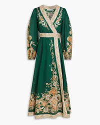 Zimmermann Devi belted paisley-print cotton-voile midi wrap dress - Green Green