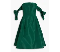 Off-the-shoulder bow-embellished silk-taffeta dress - Green