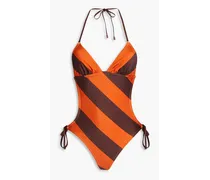 Striped halterneck swimsuit - Orange