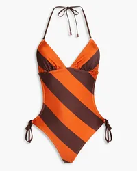 Zimmermann Striped halterneck swimsuit - Orange Orange