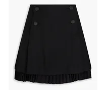 Pleated crepe-paneled canvas mini skirt - Black