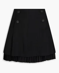 Sandro Pleated crepe-paneled canvas mini skirt - Black Black