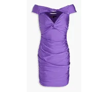 Off-the-shoulder cutout twisted satin-jersey mini dress - Purple