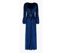 Korin belted crushed-velvet maxi dress - Blue