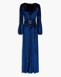 Ronny Kobo Korin belted crushed-velvet maxi dress - Blue Blue