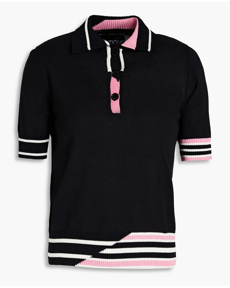 Moschino Striped cotton-blend polo sweater - Black Black