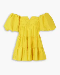 Rebecca Vallance Izzy tiered ruched silk-taffeta mini dress - Yellow Yellow