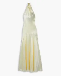 LoveShackFancy Braylon lace-trimmed silk-satin halterneck gown - Yellow Yellow