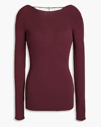 AERON Eliza embellished open-back ribbed-knit top - Burgundy Burgundy