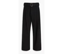 Belted wool-blend twill pants - Gray
