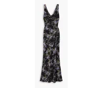 Draped floral-print chiffon gown - Black
