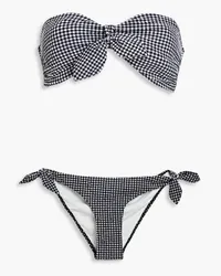 Zimmermann Knotted gingham seersucker bandeau bikini - Black Black