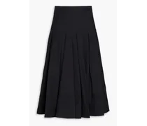 Pleated cotton and silk-blend crepe midi skirt - Black