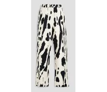Jesabelle printed cotton-tweed wide-leg pants - White