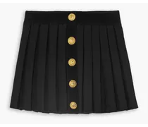 Button-embellished pleated knitted mini skirt - Black