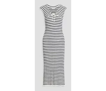 Antibes striped ribbed-knit midi dress - White