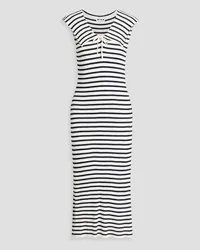 RIXO Antibes striped ribbed-knit midi dress - White White