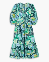 Emporio Sirenuse Loretta tiered floral-print cotton-poplin midi dress - Blue Blue