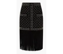 Fringed studded suede skirt - Black