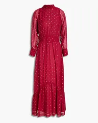 ba&sh Romy gathered metallic fil coupé georgette midi dress - Red Red