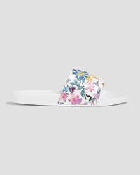 Stuart Weitzman Floral-print leather slides - White White