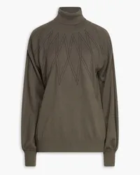 Brunello Cucinelli Bead-embellished cashmere turtleneck sweater - Green Green