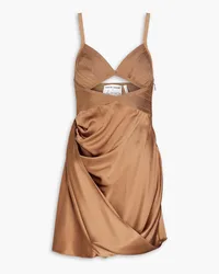 Hervé Léger Bandage-paneled cutout silk-satin mini dress - Brown Brown