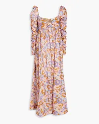 Zimmermann Gathered floral-print cotton-gauze midi dress - Purple Purple