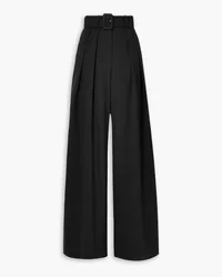 Brandon Maxwell Belted pleated wool-blend twill wide-leg pants - Black Black