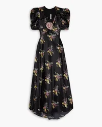 Rodarte Asymmetric embellished floral-print silk-satin dress - Black Black