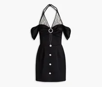 Cold-shoulder lace-paneled crepe halterneck mini dress - Black