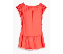 Ruffled cotton-jersey mini dress - Orange